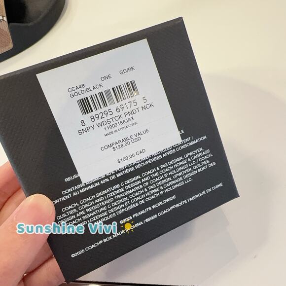 NWT Coach X Peanuts Snoopy And Woodstock Pendant Necklace CCA48 Gold /Black - Picture 3 of 8